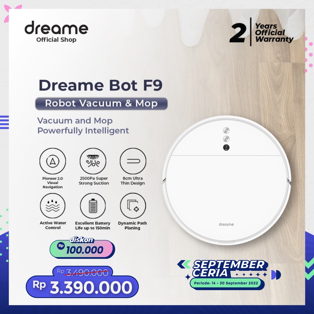 Jual Dreame Bot F9 Robot Vacuum and Mop 2000Pa Suction 200ml Sapu dan