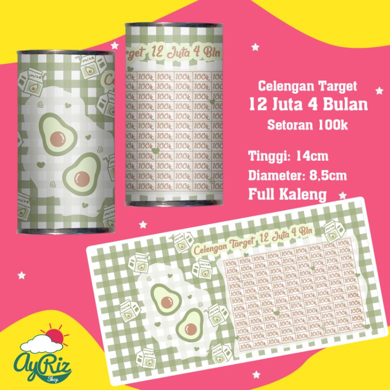 AYRIZ 12JUTA 4BLN (B) Celengan Target Celengan Kaleng | Shopee Indonesia