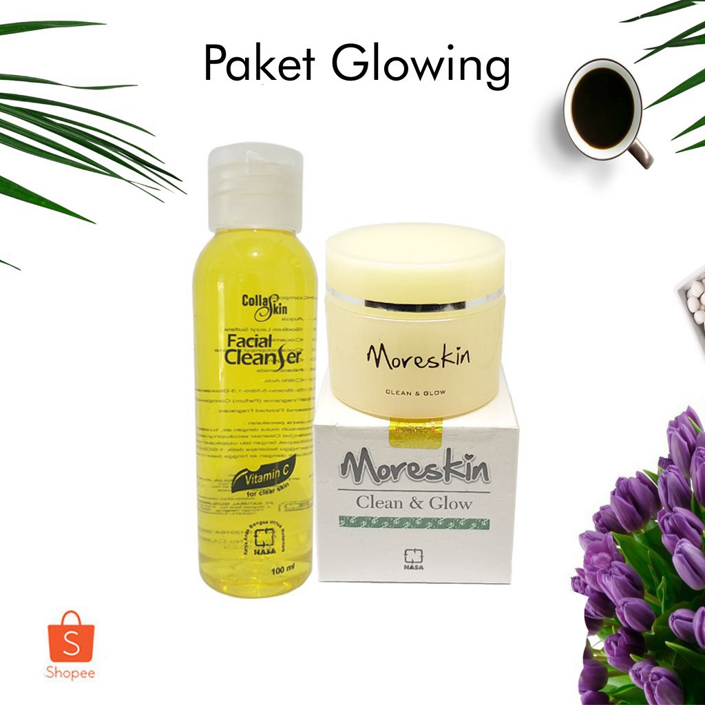 Jual Moreskin Paket Glowing Nasa/Clean Glow+Collaskin Facial Cleanser