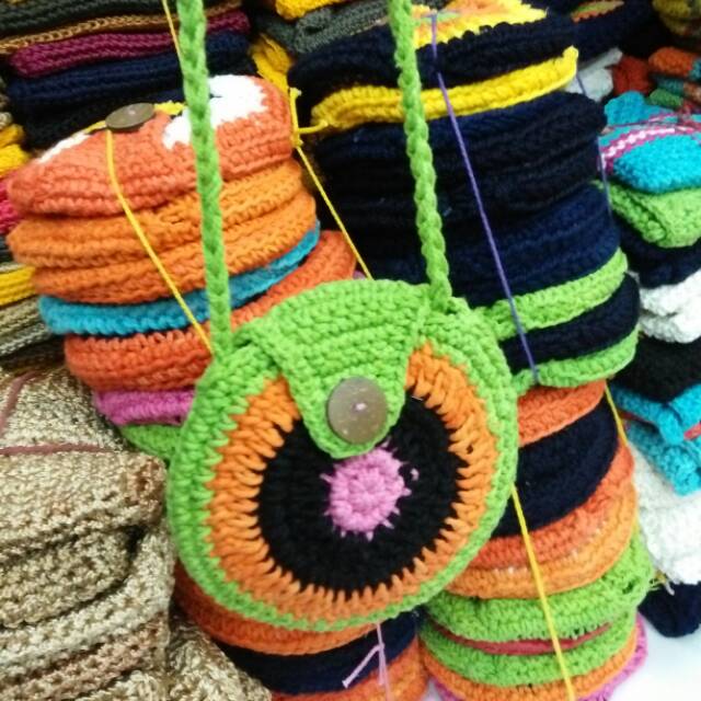 Tas Selempang wanita Bulat Rajut dari Benang Warna Sesuai stok Shopee Indonesia