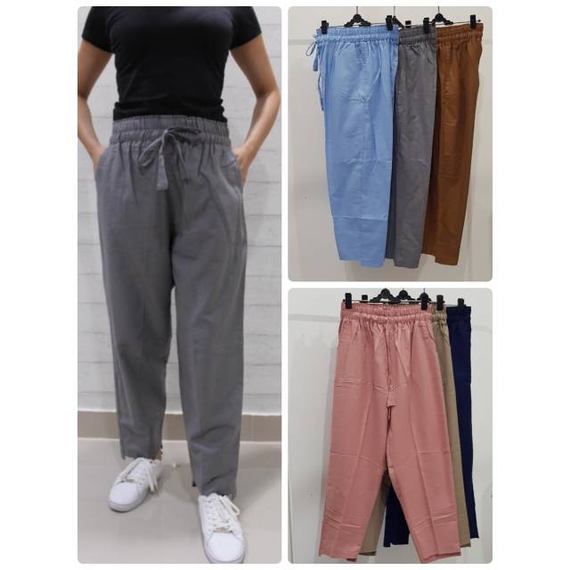 Celana Baggy Pants Polos Katun Linen/Rami Shopee Indonesia