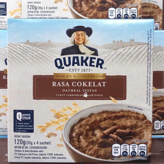 Quaker Oat Original Rasa Cokelat (4 sachet x 30gr) Shopee Indonesia