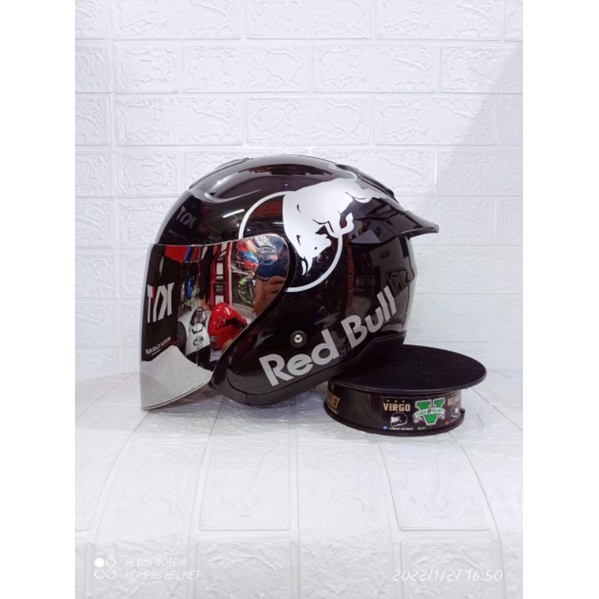 Promo Helm Kyt Kyoto Solid Black DoffMatt Full Paket Ganteng Red Bull