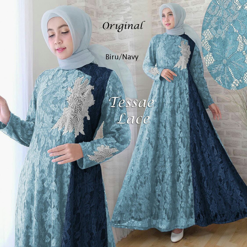 Baju Gamis Brokat Warna Biru Muda Hijab Muslimah