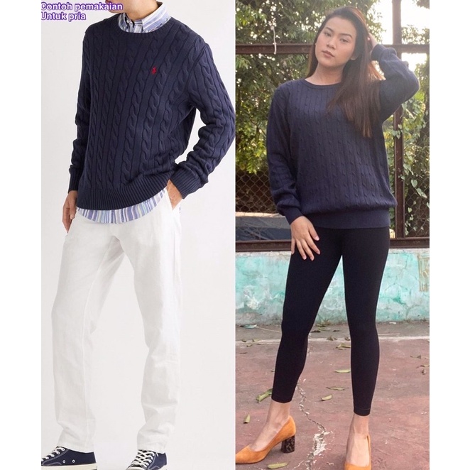 Jual Polo Ralph Lauren Cable Knit / Sweater Merk Ralph Lauren - Navy | Shopee Indonesia