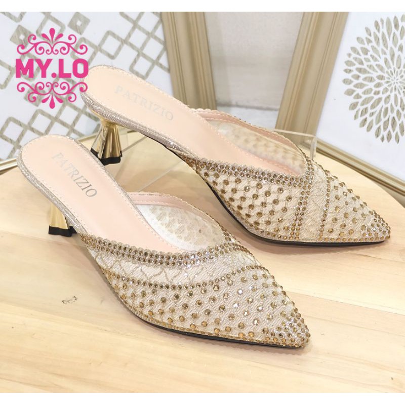SEPATU PESTA WANITA HEEL WEDDING SWAROVSKY IMPORT LAKU