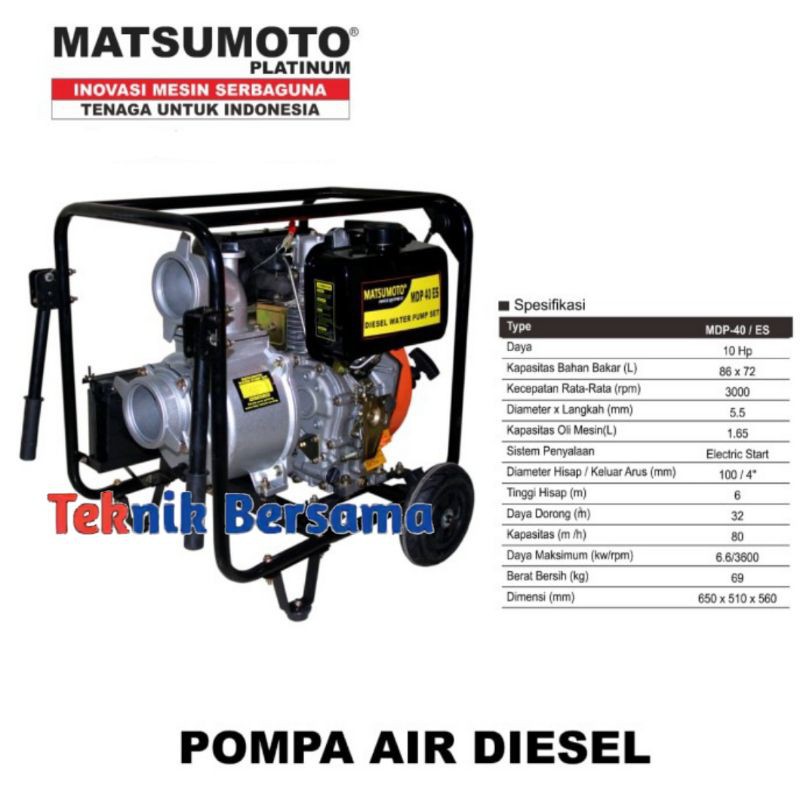 Pompa Alkon Diesel 4 inch Matsumoto MDP 40 ES Shopee Indonesia