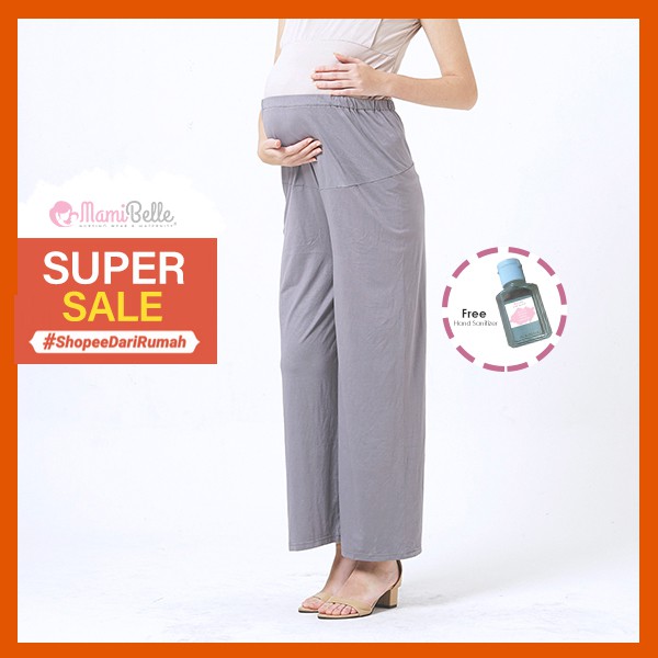 Celana Hamil Kulot Spandex Rayon Premium MAMIBELLE KUMALA Grey Modis Kekinian Shopee Indonesia
