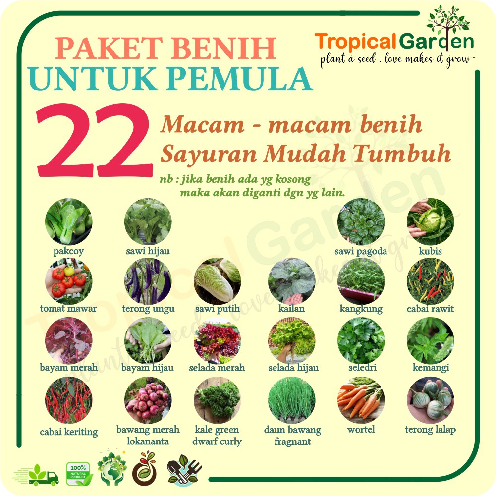 Paket 22 Macam Benih Sayuran Hybrida F1 Bibit Sayuran Hidroponik