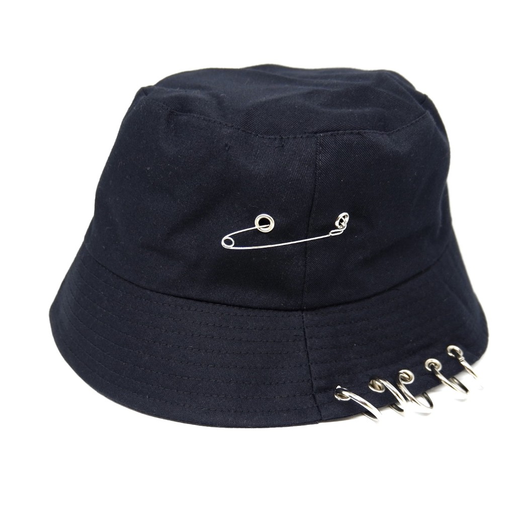 Topi BUCKET hat kpop hitam RING ANTING. PERMIUM Shopee
