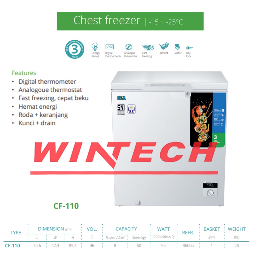 Jual RSA CF110 CF100 CF 100 CHEST FREEZER 100 LITER FREEZER BOX