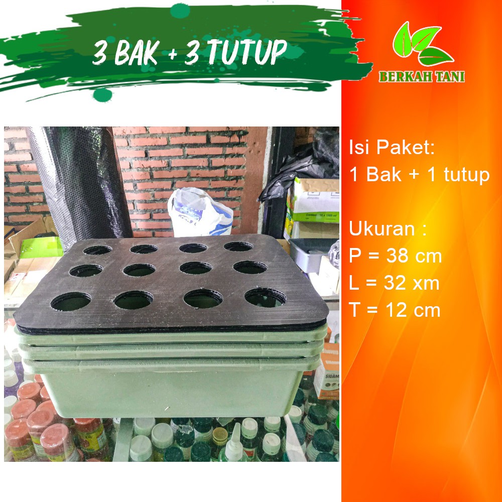Paket 3 Bak Hidroponik dan 3 Tutup Hidroponik 12 lubang