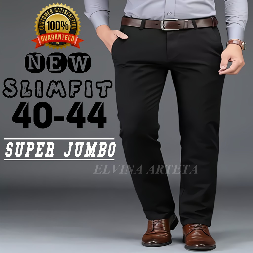 Celana Kain Formal Pria Slim fit.New Super Jumbo 40 44 Original Hitam Jetblack Shopee Indonesia
