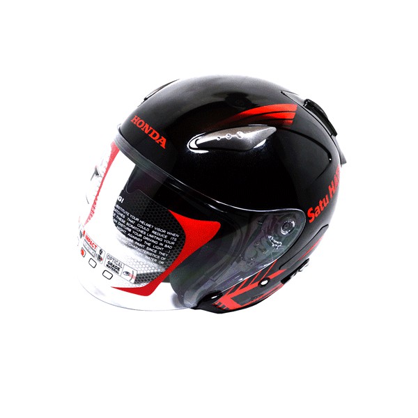 Helm Honda Half Face KYT Black Red Merah Hitam Helmet 87100HFBLR