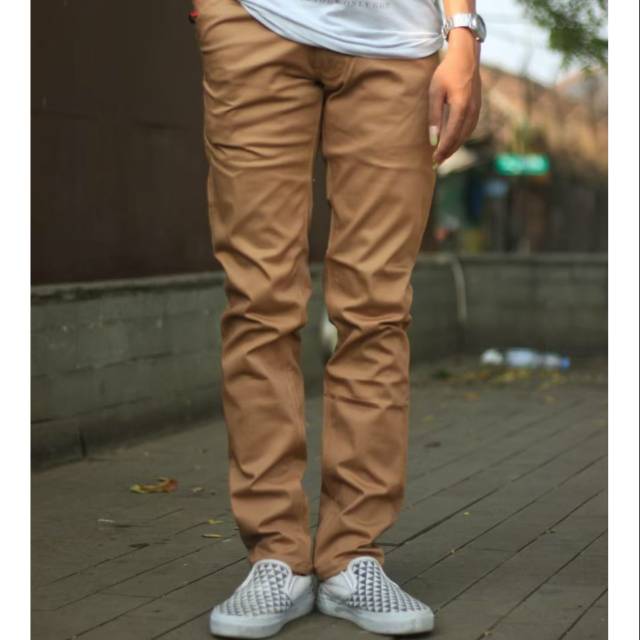 Jual Celana Chino Pria Warna Mocca Moka Coklat Muda Original | Shopee Indonesia