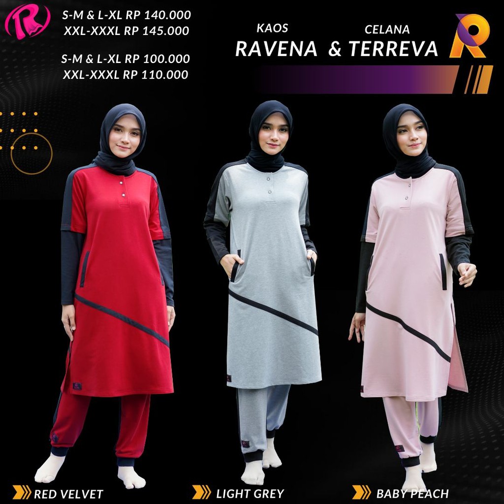 ORIGINAL ROCELLA BAJU OLAHRAGA WANITA MUSLIMAH KAOS RAVENA DAN CELANA