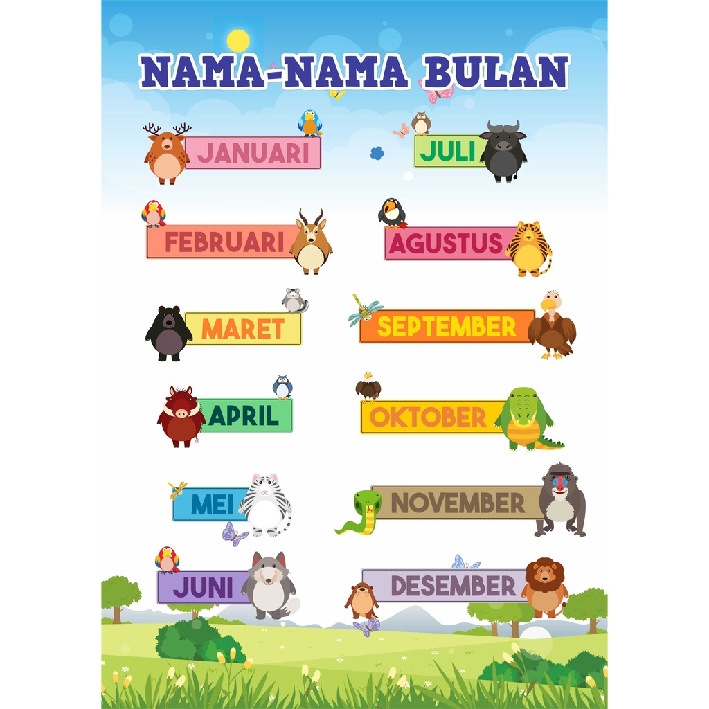 Jual Poster Nama Bulan | Edu-10 | Poster Edukasi Anak | Shopee Indonesia