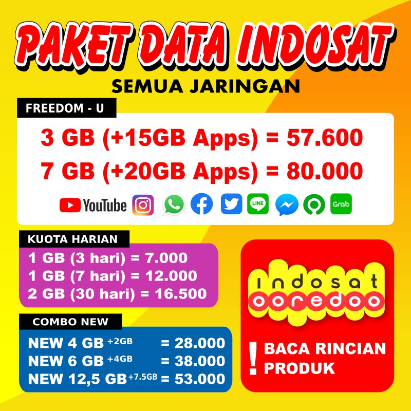 PAKET DATA INDOSAT UNLIMITED, MINI, FREEDOM COMBO
