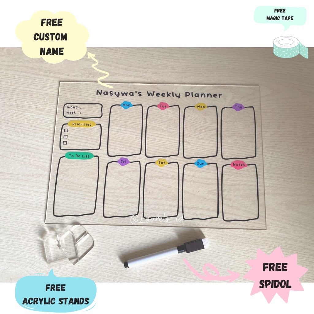 Jual Acrylic Weekly Planner Custom/ To Do List / Monthly Planner