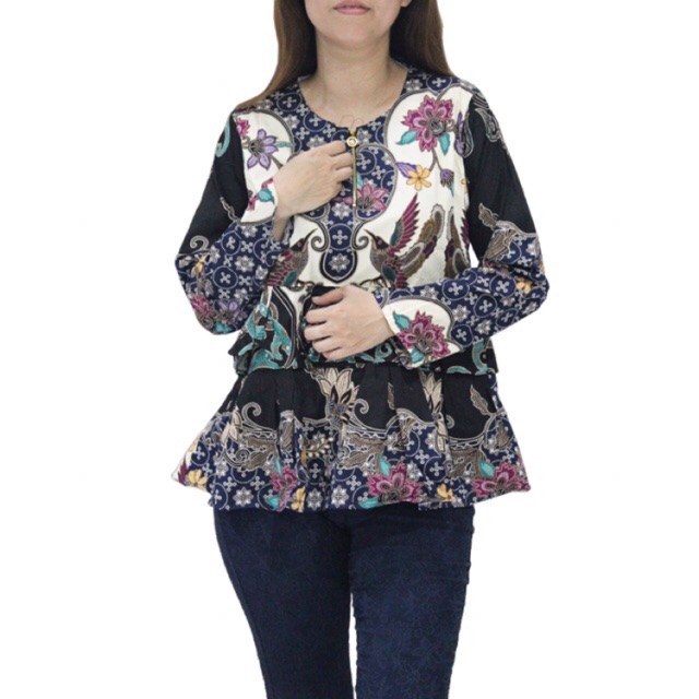 Jual 67FC Baju atasan batik wanita peplum lengan panjang terbaru u/ muslimah bahan katun