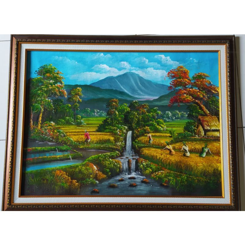 Jual Lukisan Pemandangan Alam/ Lukisan Pemandangan Sawah Khas Asli Buatan Tangan Bukan Print Atau Cetakan, Harga Sudah Dengan Bingkai Tinggal Gantung Ukuran 70Cm X 90Cm Indonesia|Shopee Indonesia 800_X_800_jpg