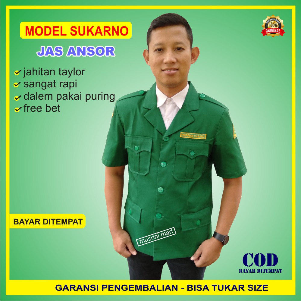 JAS ANSOR PENDEK MODEL SUKARNO SERAGAM ANSOR BANSER NU JAZ ANSOR MUSRINI  Mart | Shopee Indonesia