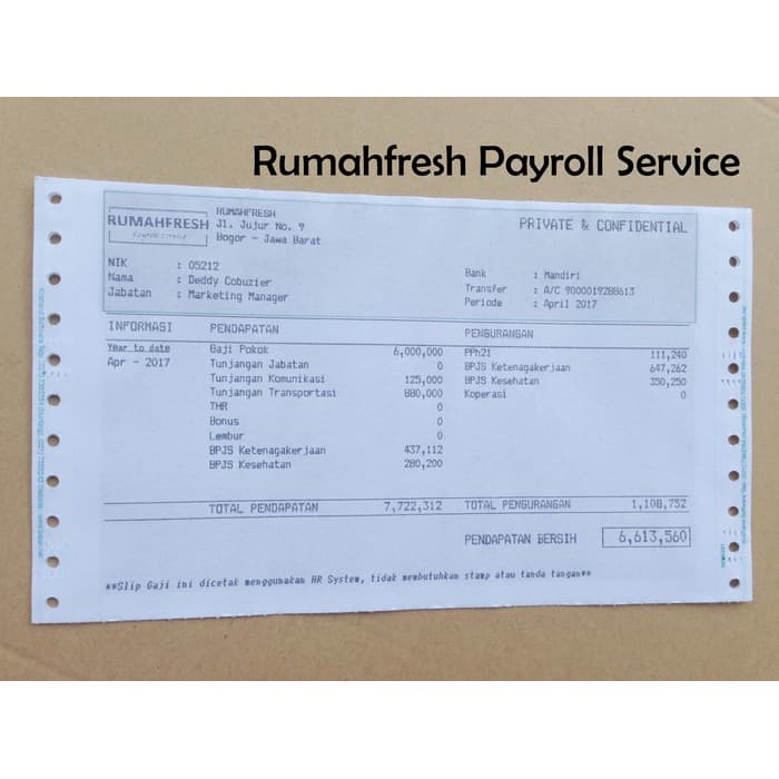 Contoh Slip Gaji Online Shop Guru Paud