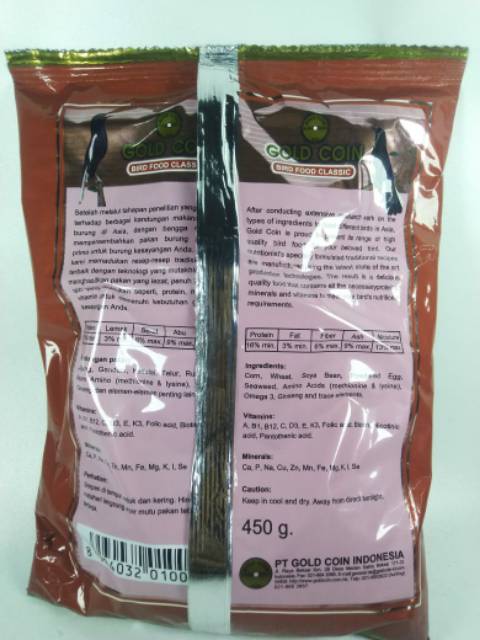 Jual Goldcoin Crumble Gold Coin Merah 450 Gram Voer Burung Kacer Jalak Murai Dll | Shopee Indonesia