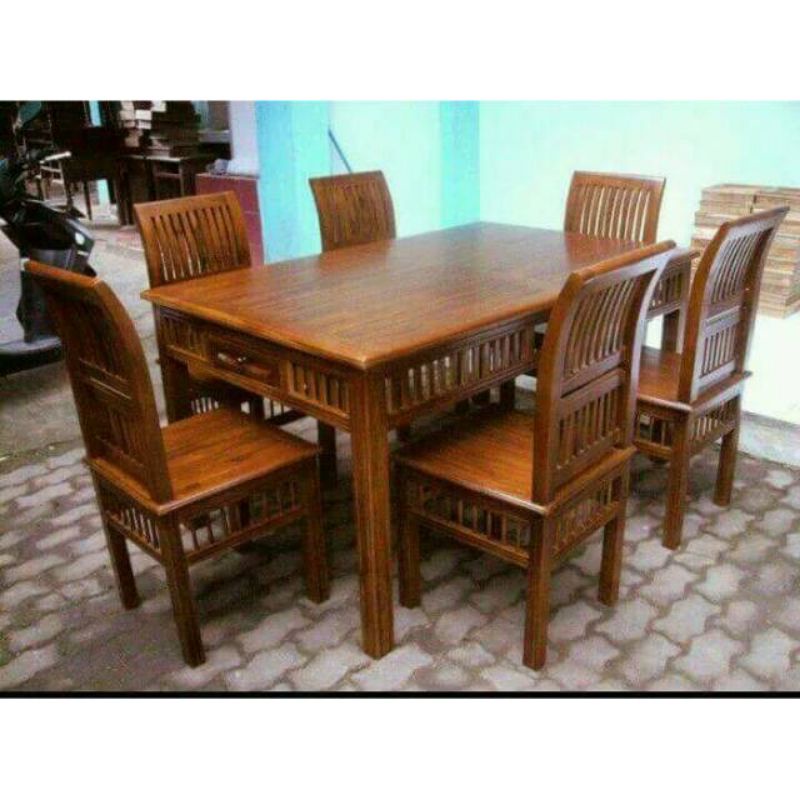 Jual Meja makan kartini kayu jati kursi 6 / meja makan jati murah