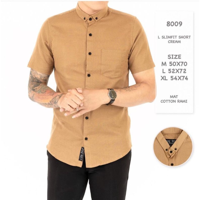 Jual Kemeja Pria Lengan Pendek Casual Coklat Susu Polos Slim Fitt | Shopee Indonesia