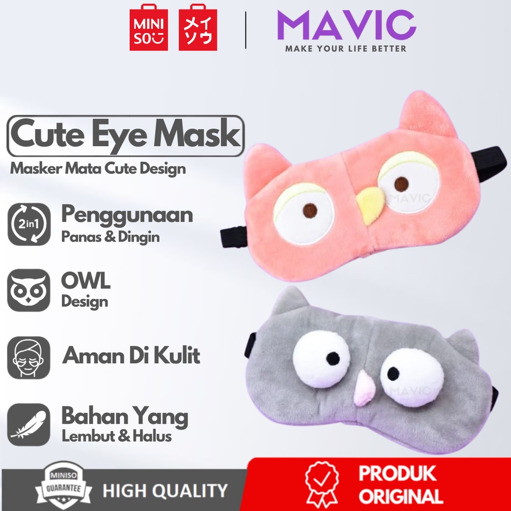 Jual MINISO Penutup Mata Cute Eye Mask Cover Masker Tidur Sleeping Mask Owl Burung Hantu Lucu
