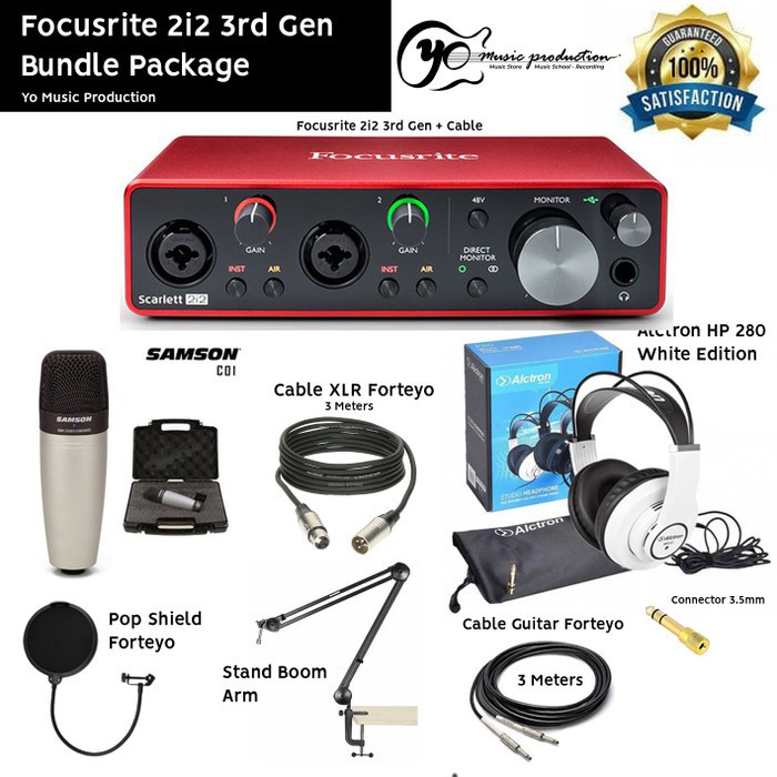 Jual Big Sale Puncak Paket Recording Focusrite Scarlett 2I2 Bundle Package Set Up Home Recording Indonesia|Shopee Indonesia