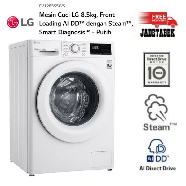Jual MESIN CUCI LG FV1285S5WS FRONT LOADING KAPASITAS 8.5Kg AI DD