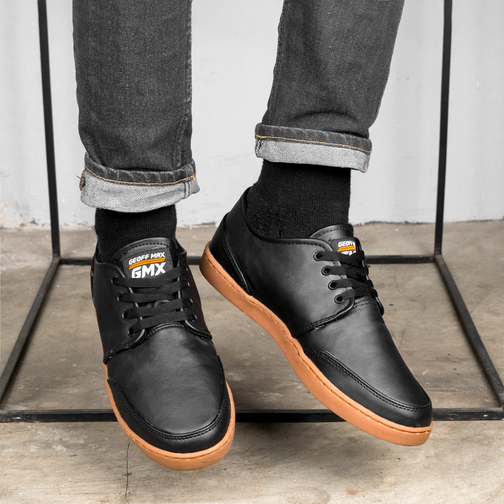 Sepatu Sneakers Pria Geoff Max Authentic Leather Black Gum