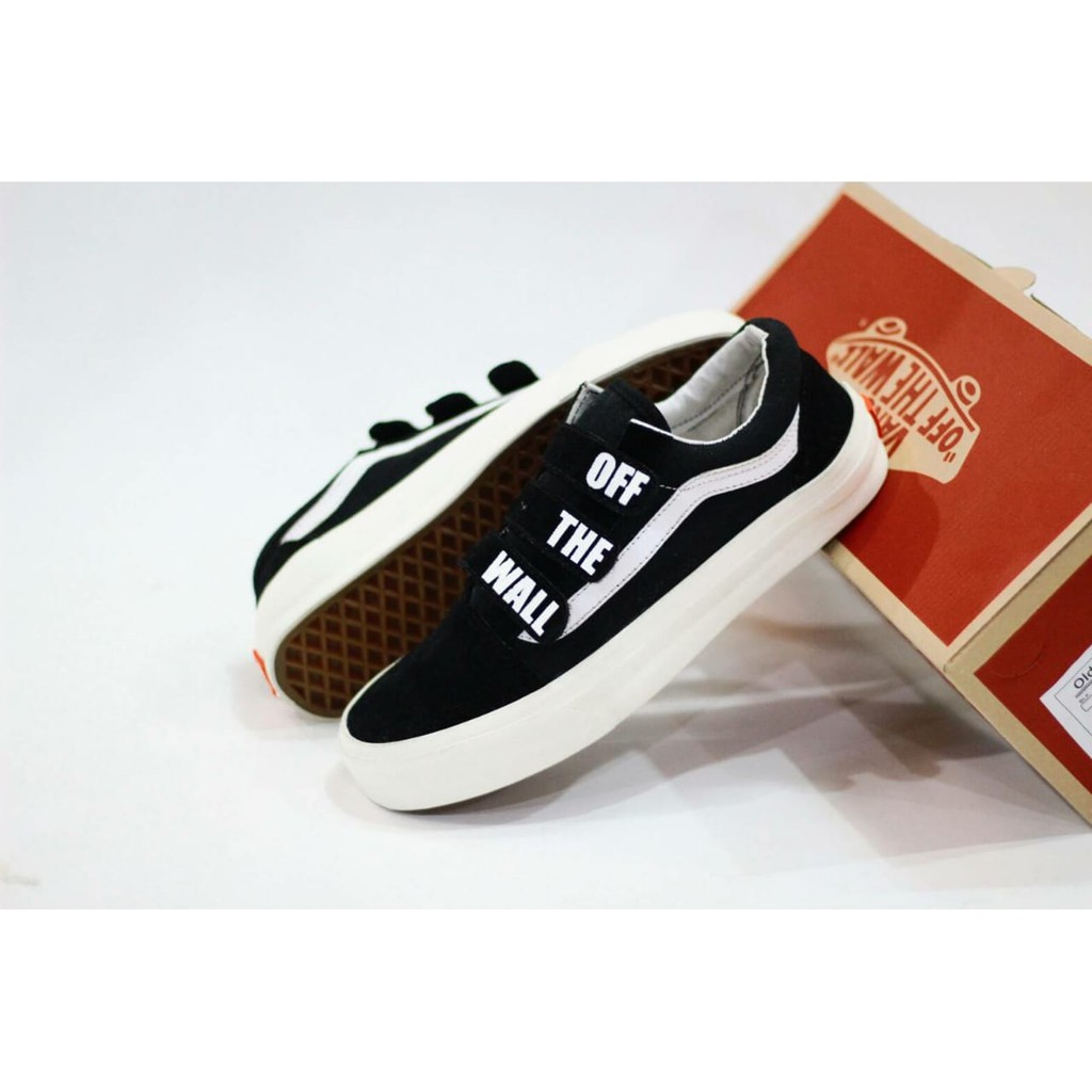 Cod Siap Kirim Sepatu Vans Oldskool VELCRO BLACK White Sket Sekolah