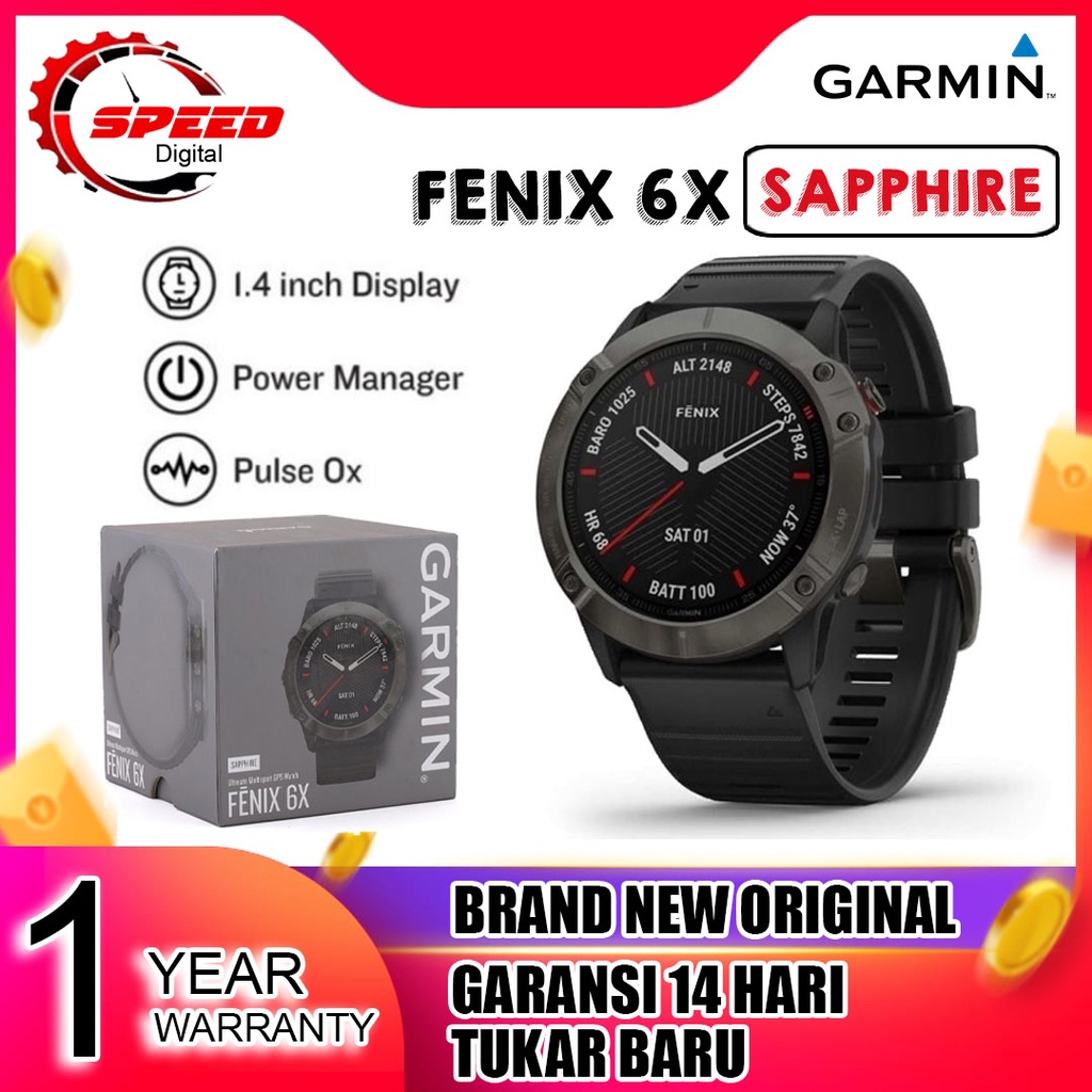 Jual Jam Garmin Fenix 6X Sapphire Carbon Gray Dlc With Black Band Smartwach | Shopee Indonesia