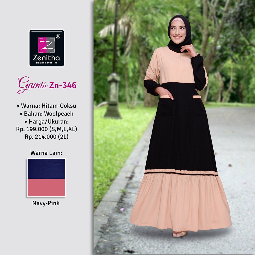 Jual Busana Muslim Gamis Zenitha Zn 346 Hitam-Coklat Susu, Navy-Pink | Shopee Indonesia
