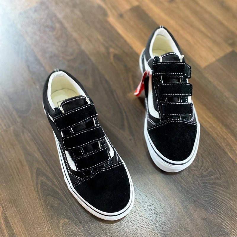 Sepatu Vans Original 100 Velcro Classic Black White Pria Wanita Waffle