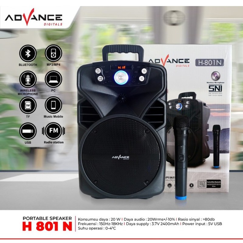 Advance Speaker Portable H801N Wireless Black V2 / Mic Wireless
