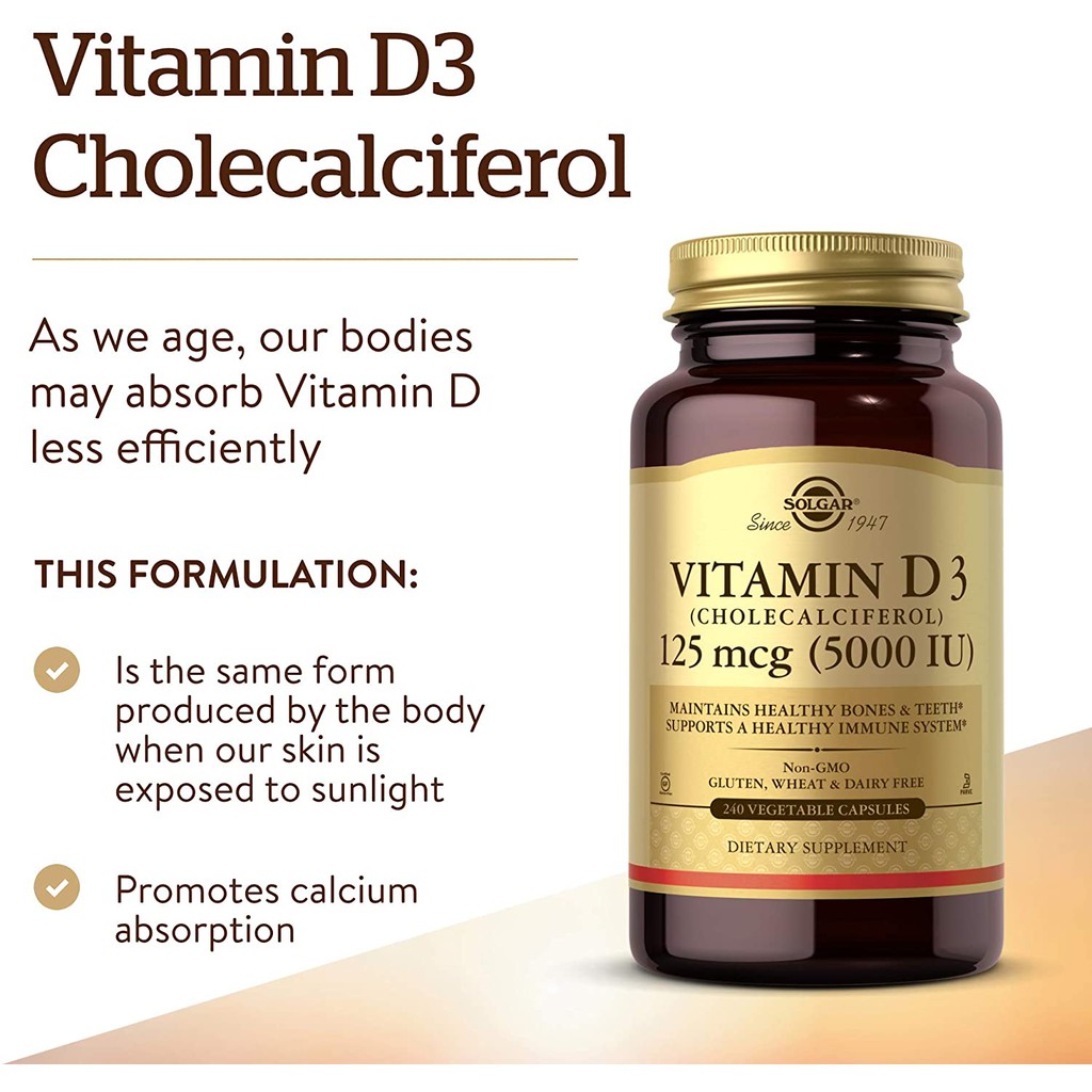 Jual Solgar Vitamin D3 (Cholecalciferol) 125 Mcg (5,000 Iu) 240 Vege Caps | Shopee Indonesia