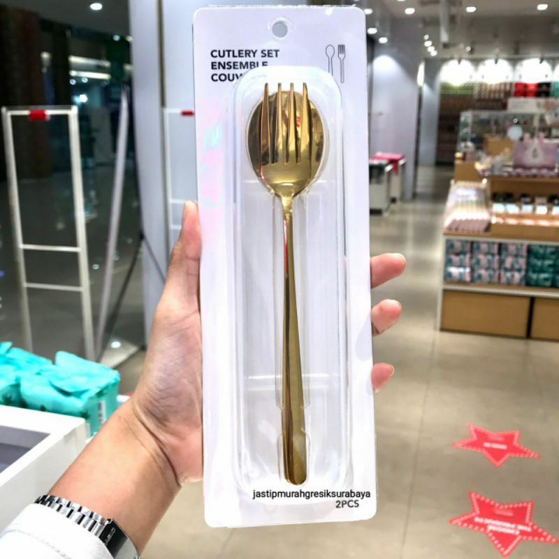 Jual CUTLERY SET MINISO SENDOK EMAS MINISO PERALATAN MAKAN MINISO