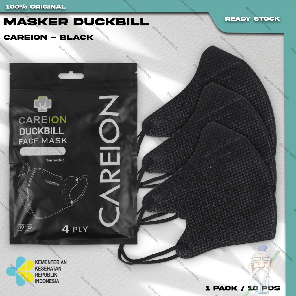 Jual ️ SUHU ️ MASKER DUCKBILL CAREION 4PLY ISI 10PCS Warna Black Hitam