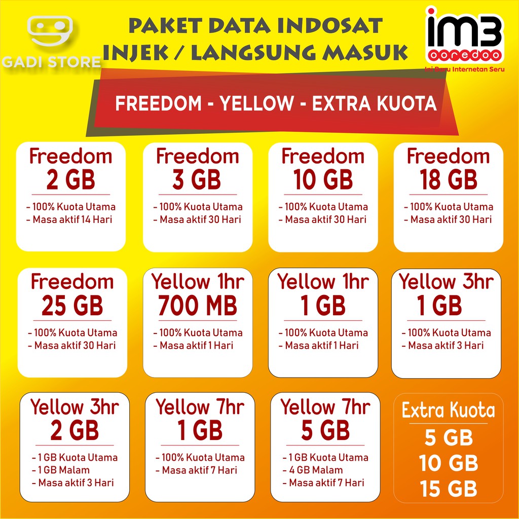 Bagaimana cara mendapatkan kuota internet gratis indosat 30 gb untuk program belajar di rumah? Indosat Yellow Indosat Freedom Extra Kuota Indosat Shopee Indonesia
