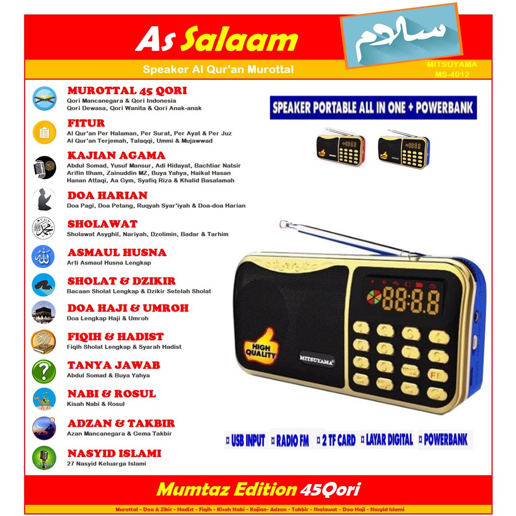 Speaker Murottal Al Quran MITSUYAMA MS4024 Powerbank 16Gb 45 Qori Doa Haji  Umroh Hadist Azan Nasyid | Shopee Indonesia