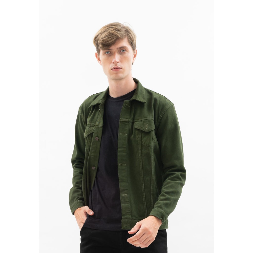 Houseofcuff Jaket Jeans Pria Polos Tebal Dilan Jaket Denim Hijau Tua Shopee Indonesia