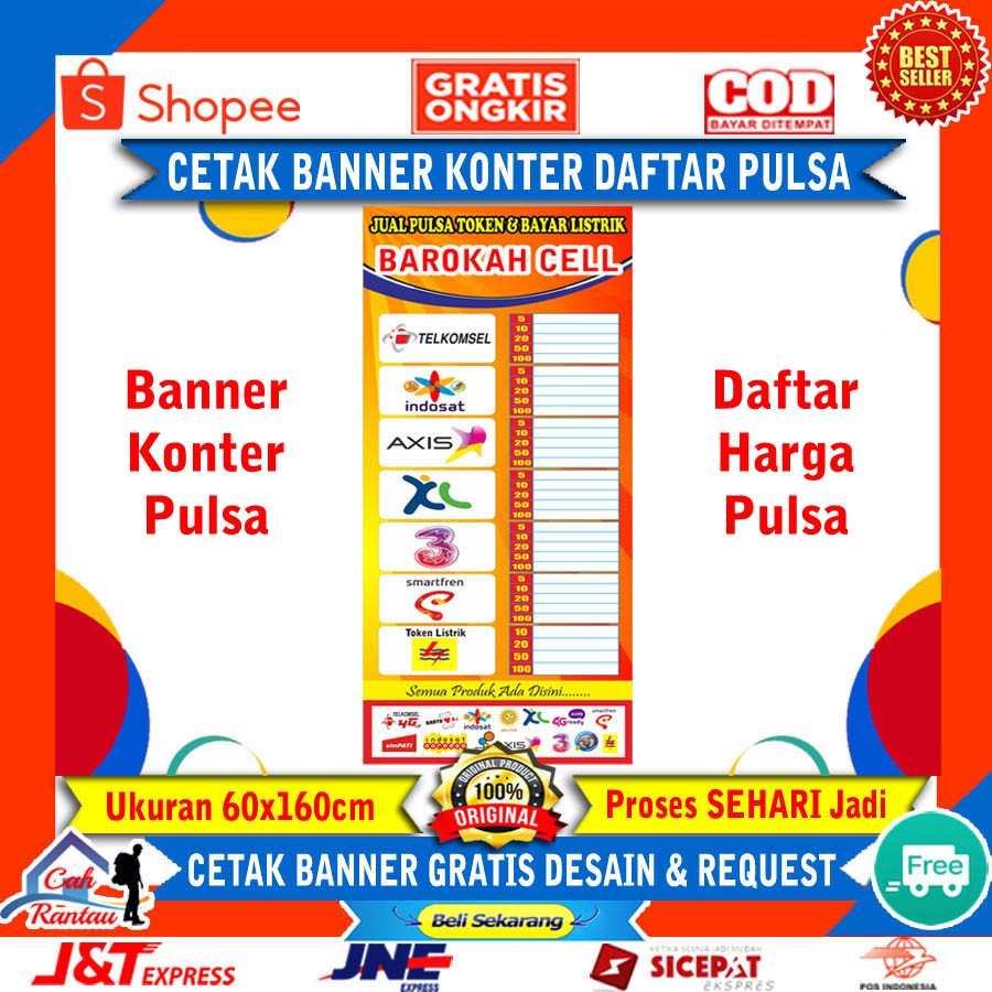 banner spanduk daftar harga pulsa kuota konter hp plang