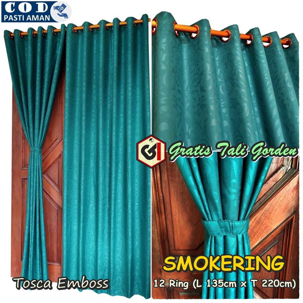 Gorden Pintu Jendela Ukuran Panjang Model Smokering 12 Ring Warna Tosca
