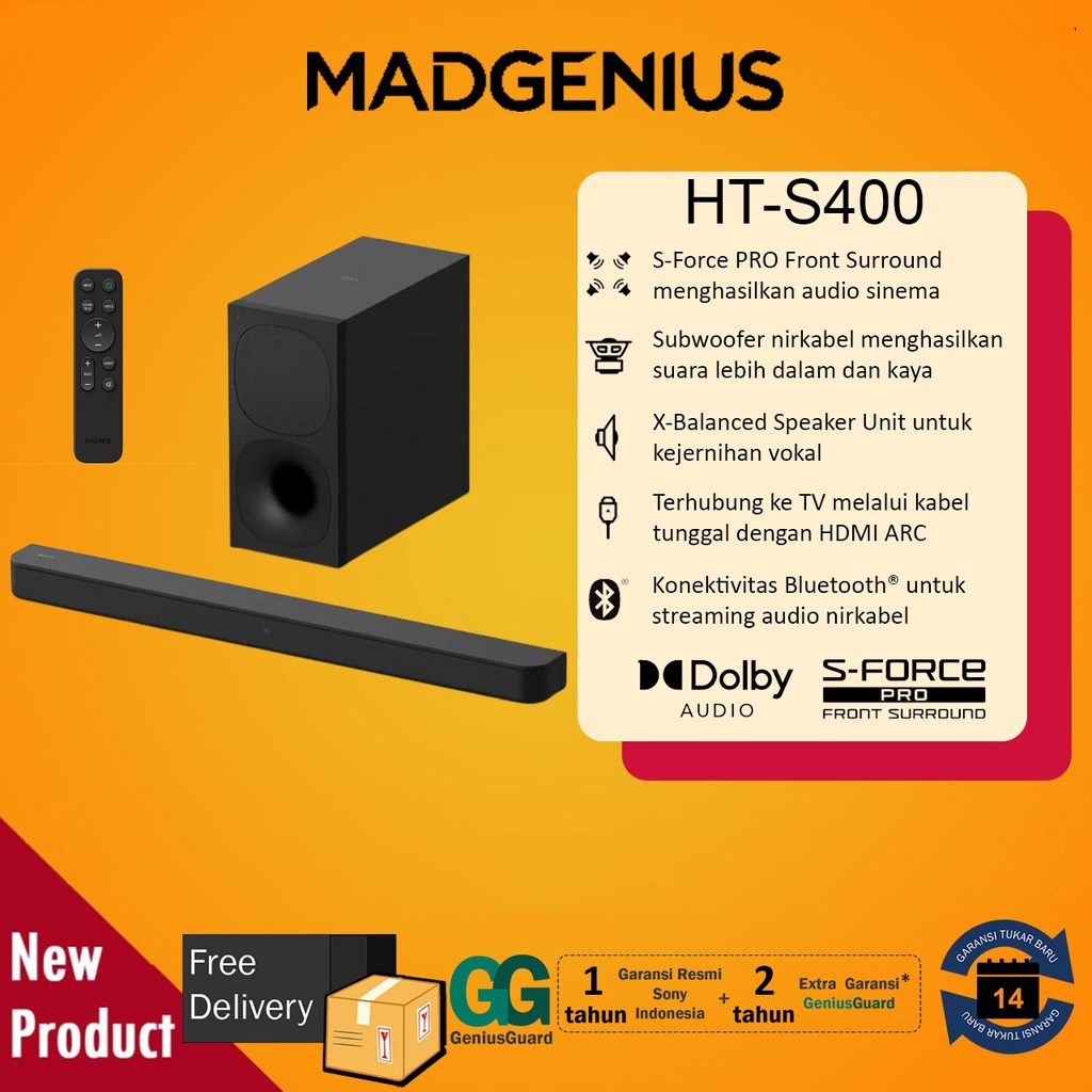 Jual Sony HTS400 330W 2.1Channel Soundbar System with Powerful