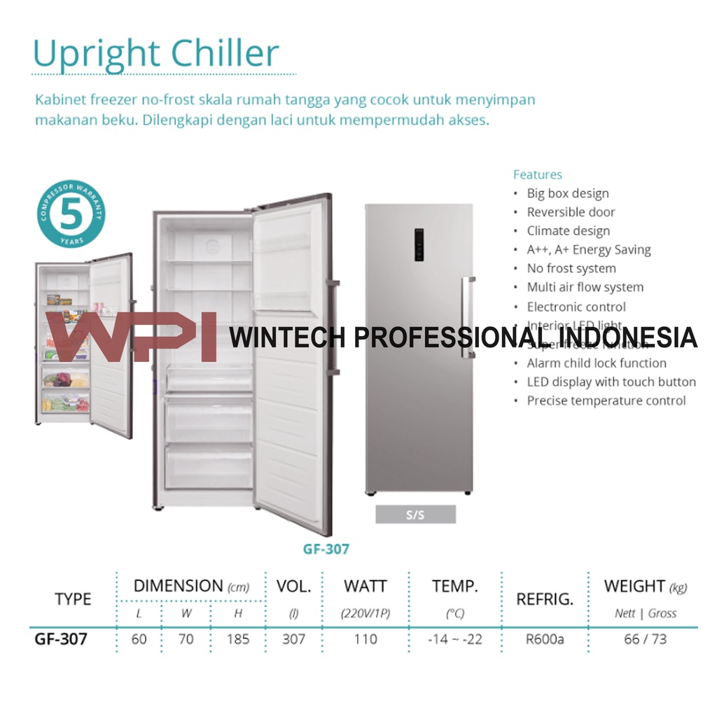 Jual Gea GF307 GF307 Upright Freezer With Drawer No Frost Multi Flow System / Penyimpan Makanan