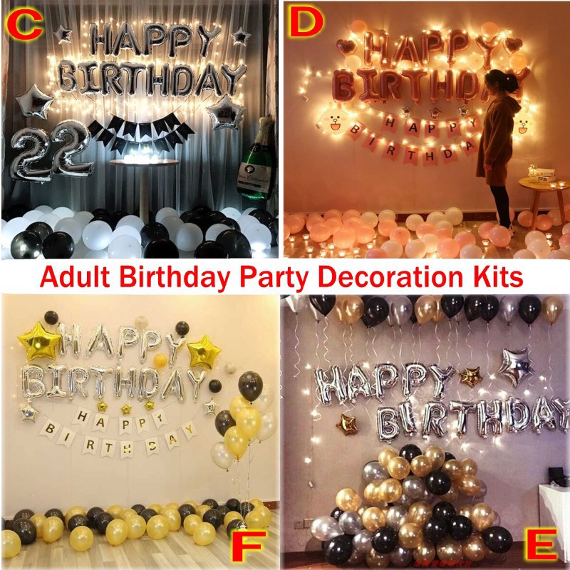 set balon dengan lampu led untuk ulang tahun dewasa shopee